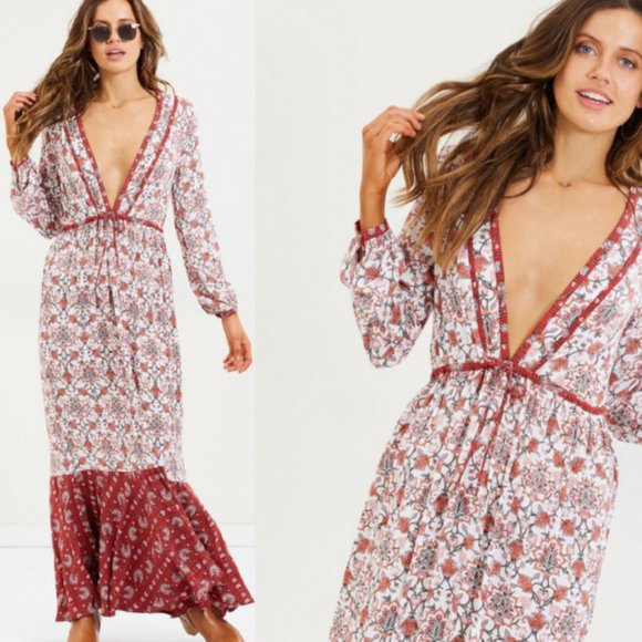TIGERLILY Hamilton Red Boho Long Sleeve Maxi Dress RRP$270 - Picture 2 of 16